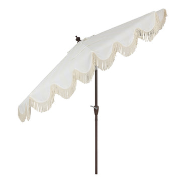 Beverly 9 ft. Designer Classic Scalloped Fringe Half Market Patio Umbrella